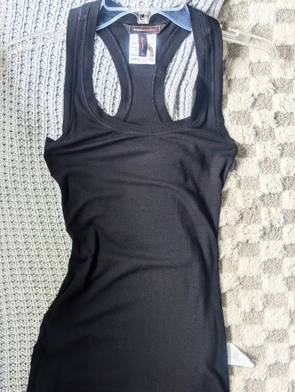 BCBGeneration Black Ribbed Racerback Tank With Raw Hem